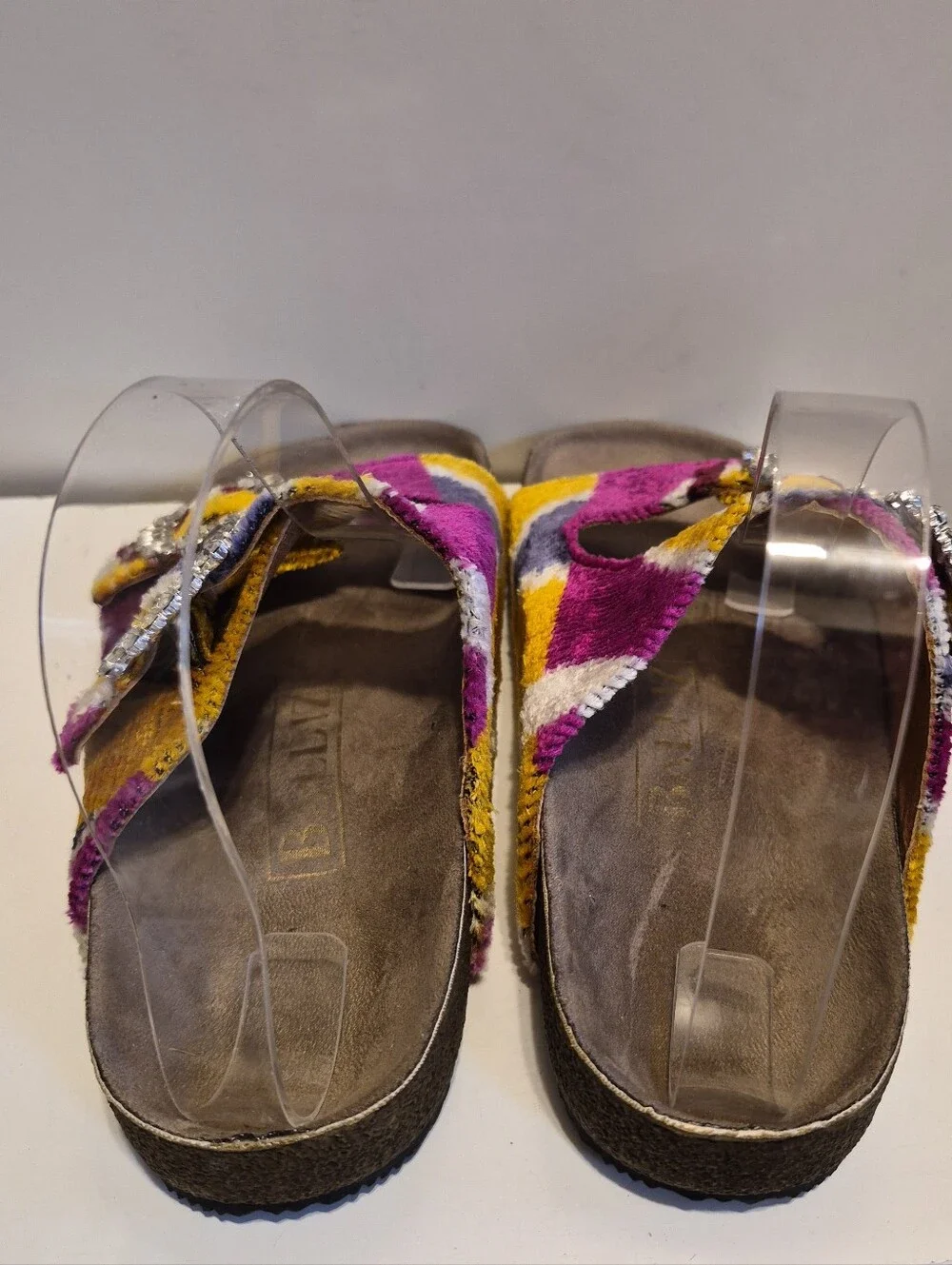 Baldiz Silk Velvet Ikat Double Rhinestone Buckle Slide SandalsSz.7/ EU 37 $245